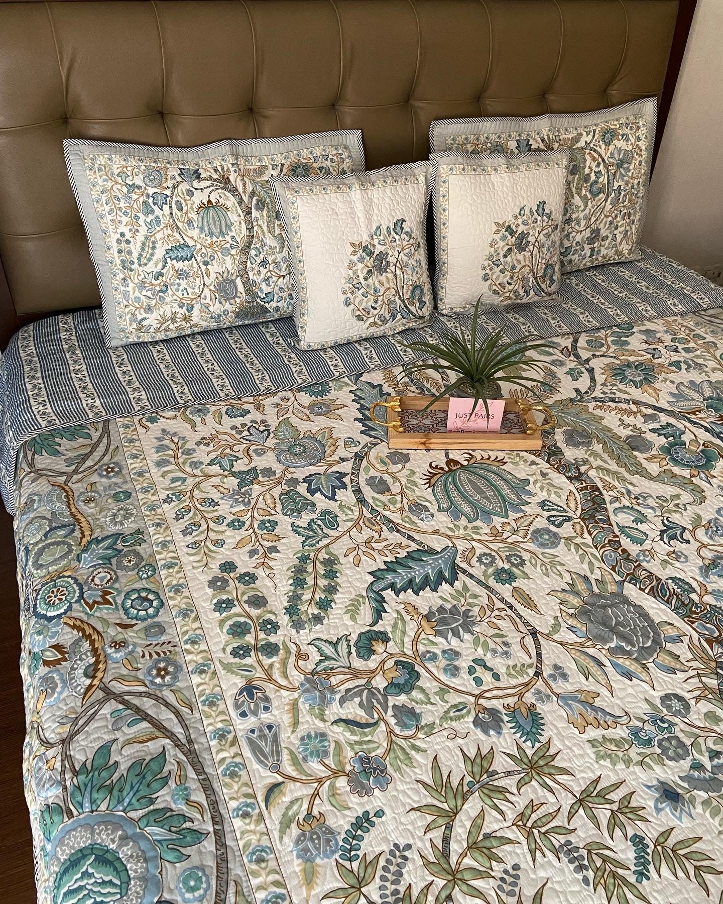 Tree Of Life In Blue Quilted Bedcover