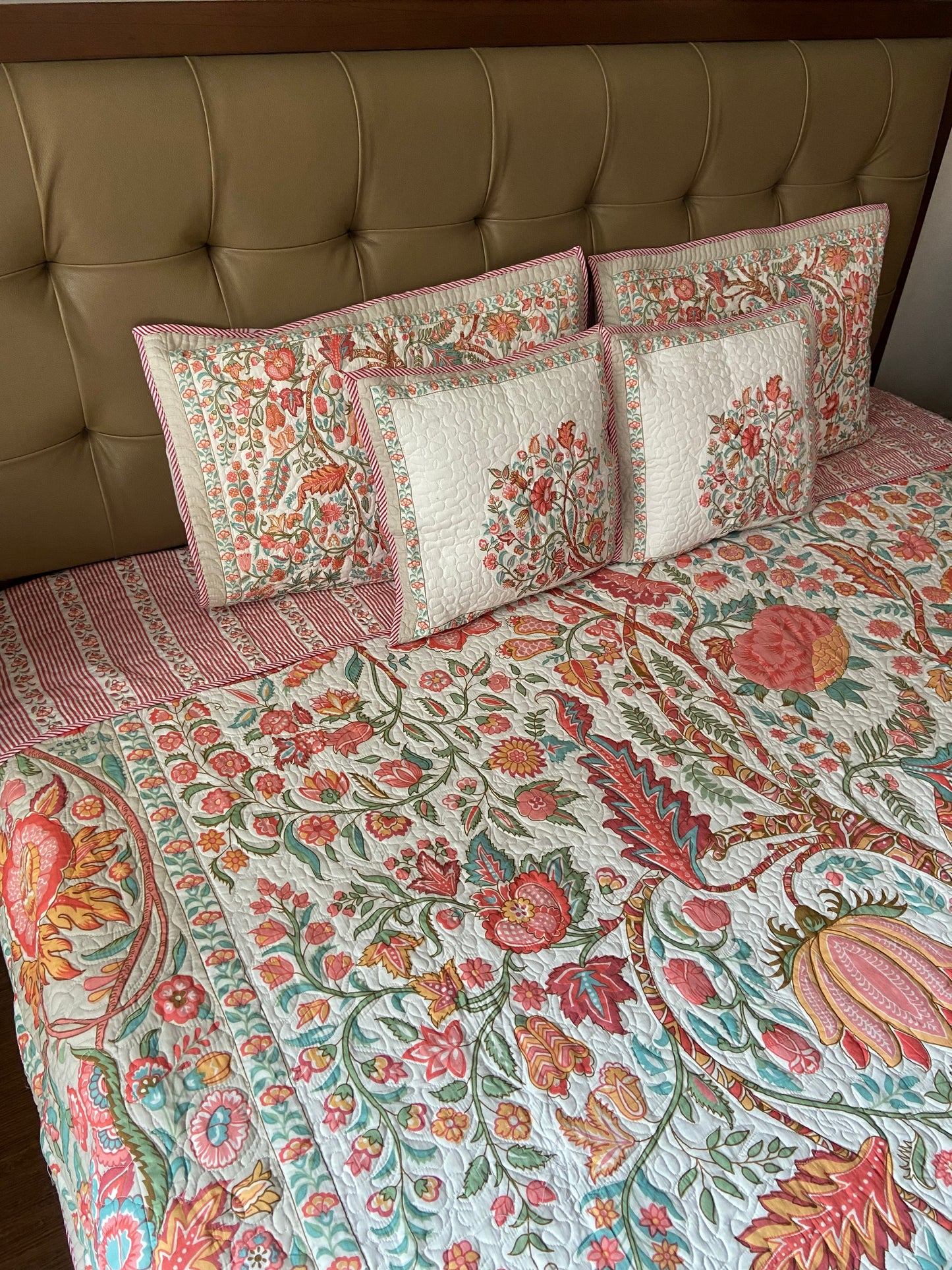 Tree Of Life In Peach Quilted Bedcover