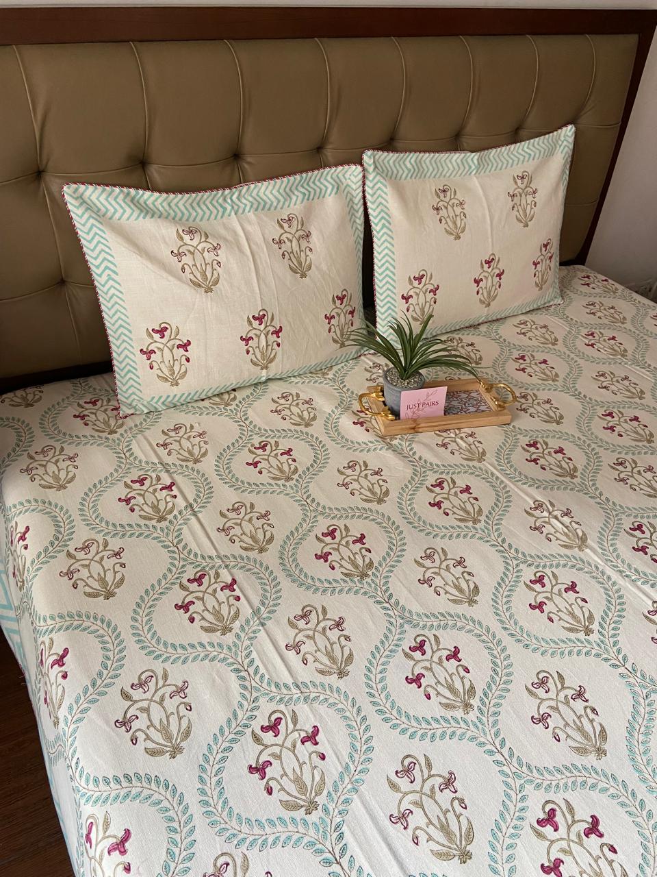 Handblock Linen Bedcovers With Pillow Cases