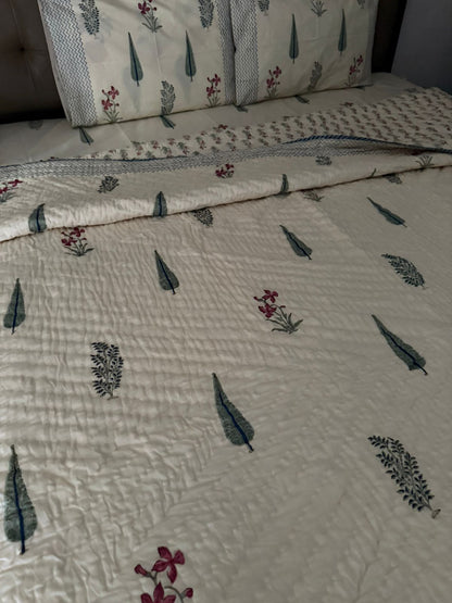 Handblock King Size Quilt  With Matching Bedsheet