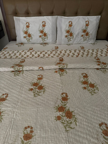 Handblock King Size Quilt  With Matching Bedsheet