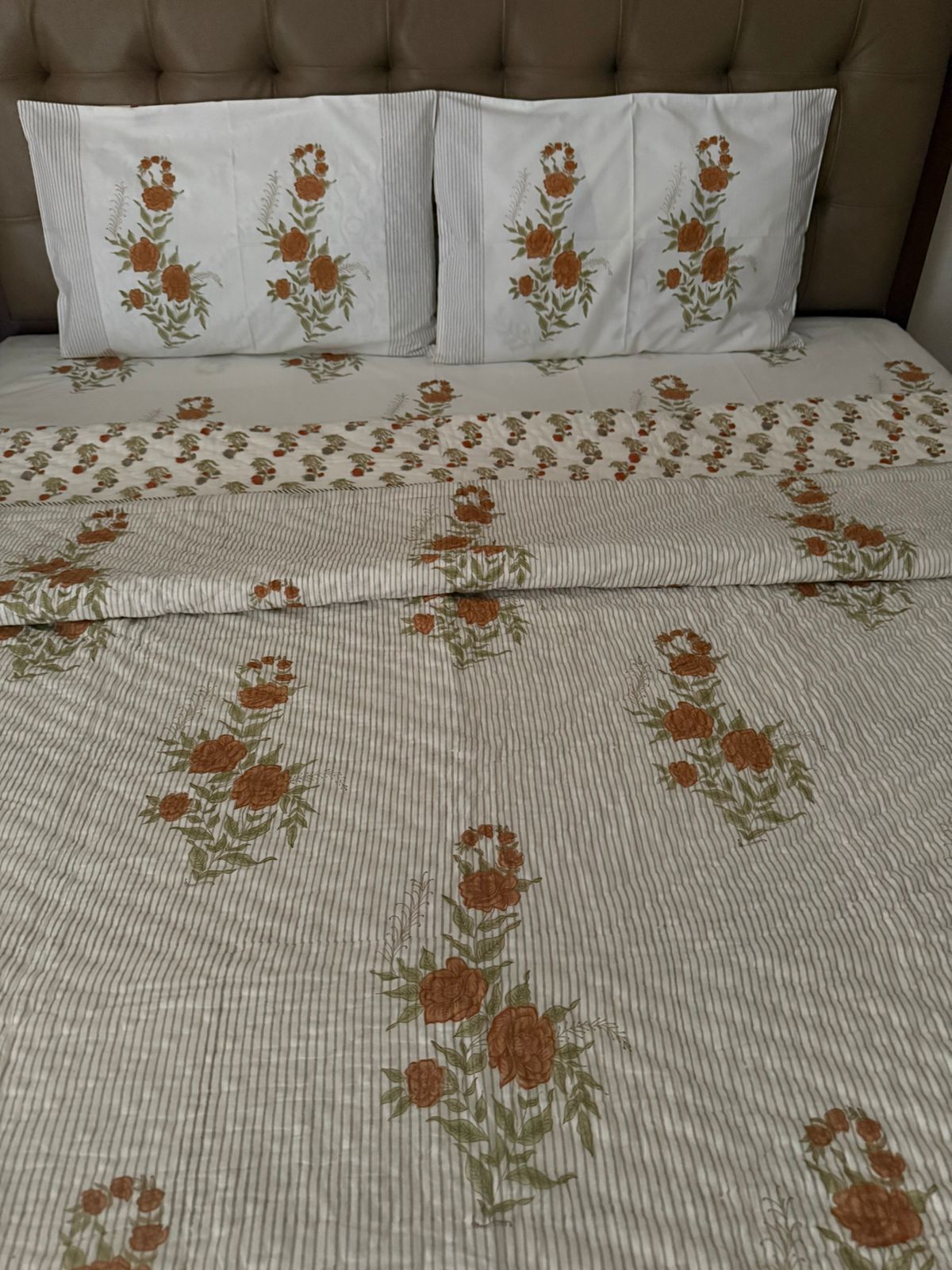 Handblock King Size Quilt  With Matching Bedsheet