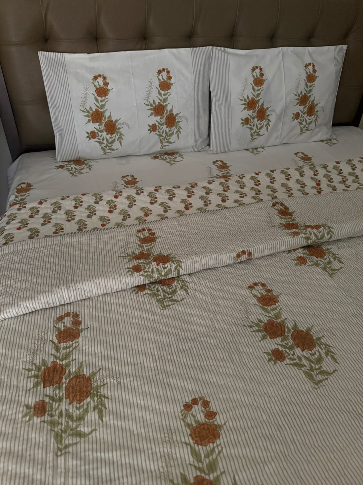 Handblock King Size Quilt  With Matching Bedsheet