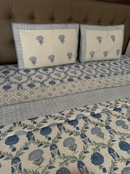 Handblock Reversible Quilted Bedcover With Matching Handblock Bedsheet