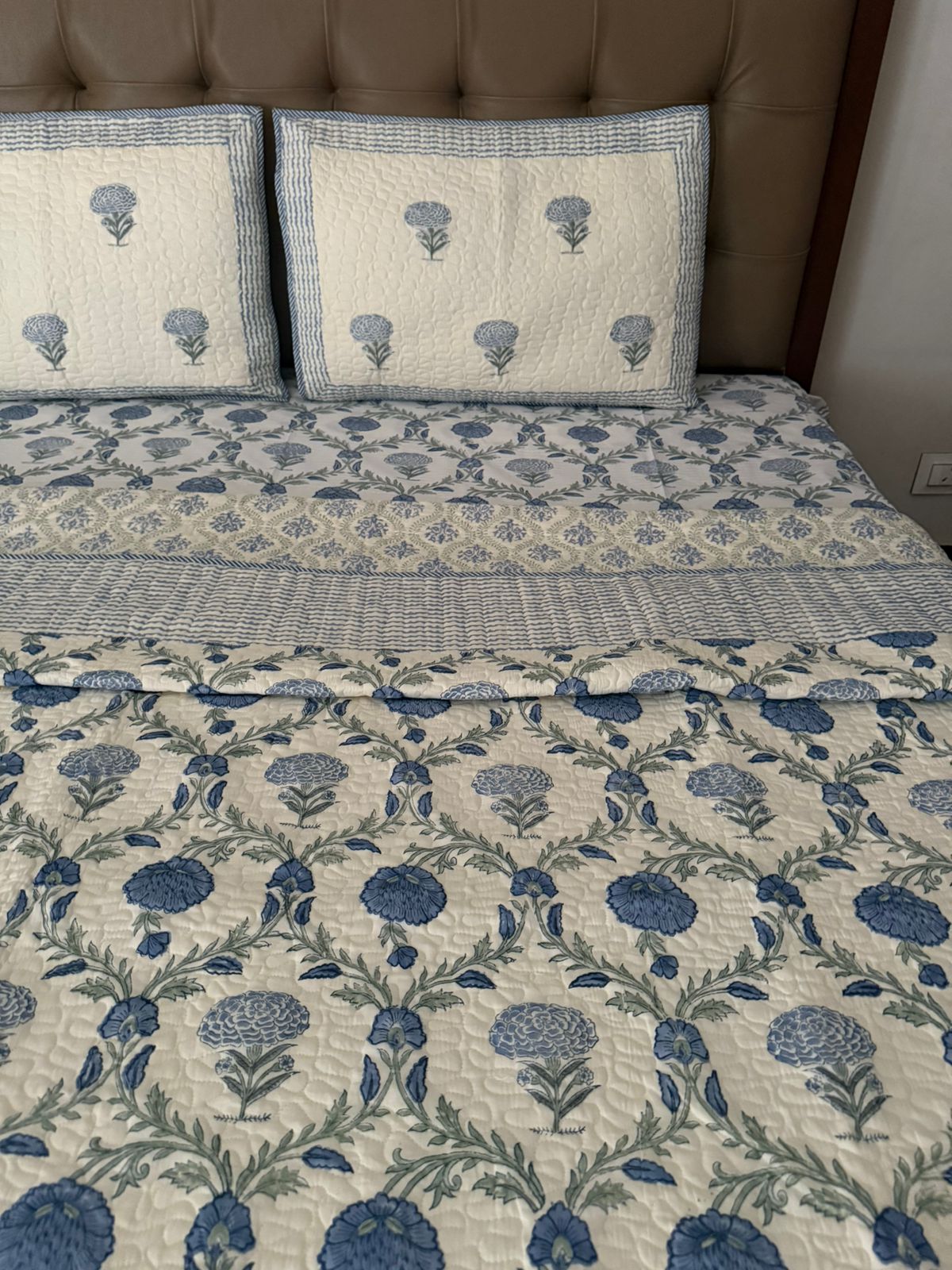 Handblock Reversible Quilted Bedcover With Matching Handblock Bedsheet
