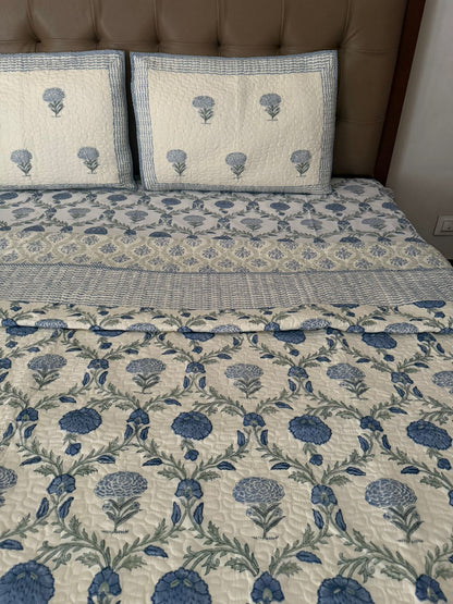 Handblock Reversible Quilted Bedcover With Matching Handblock Bedsheet