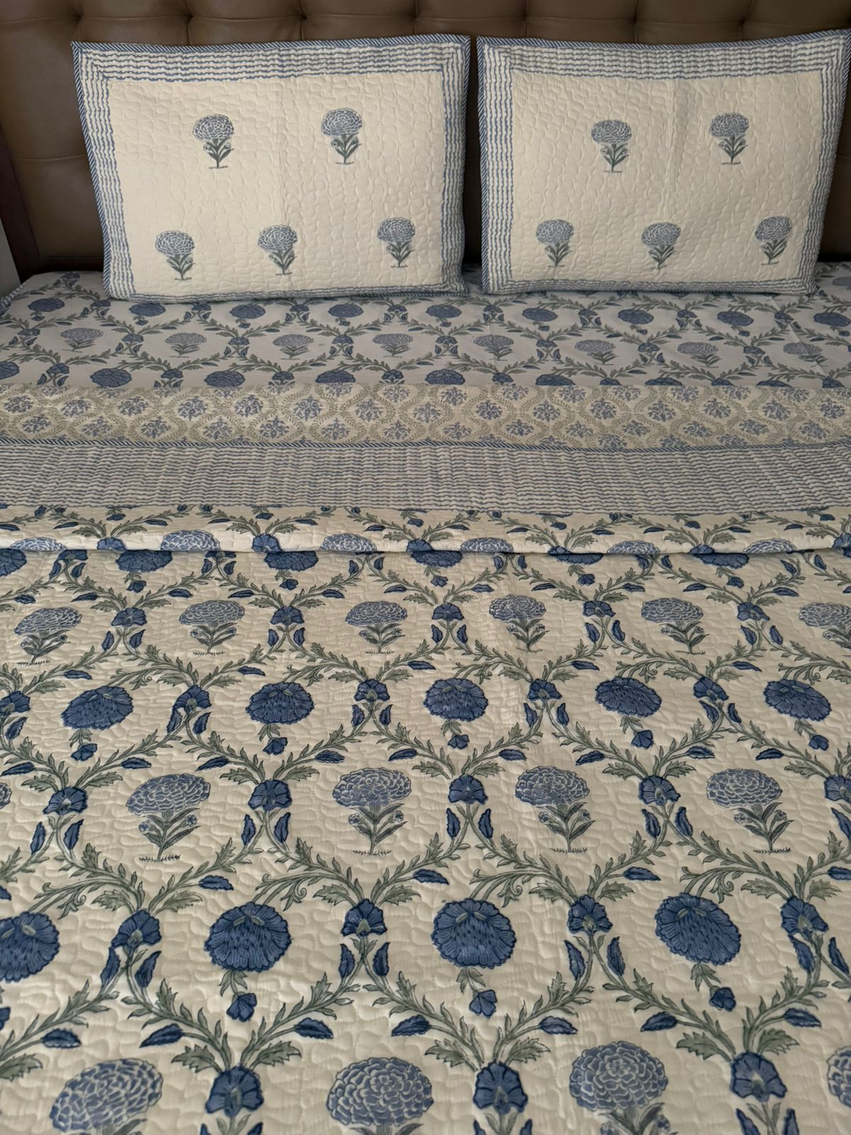 Handblock Reversible Quilted Bedcover With Matching Handblock Bedsheet