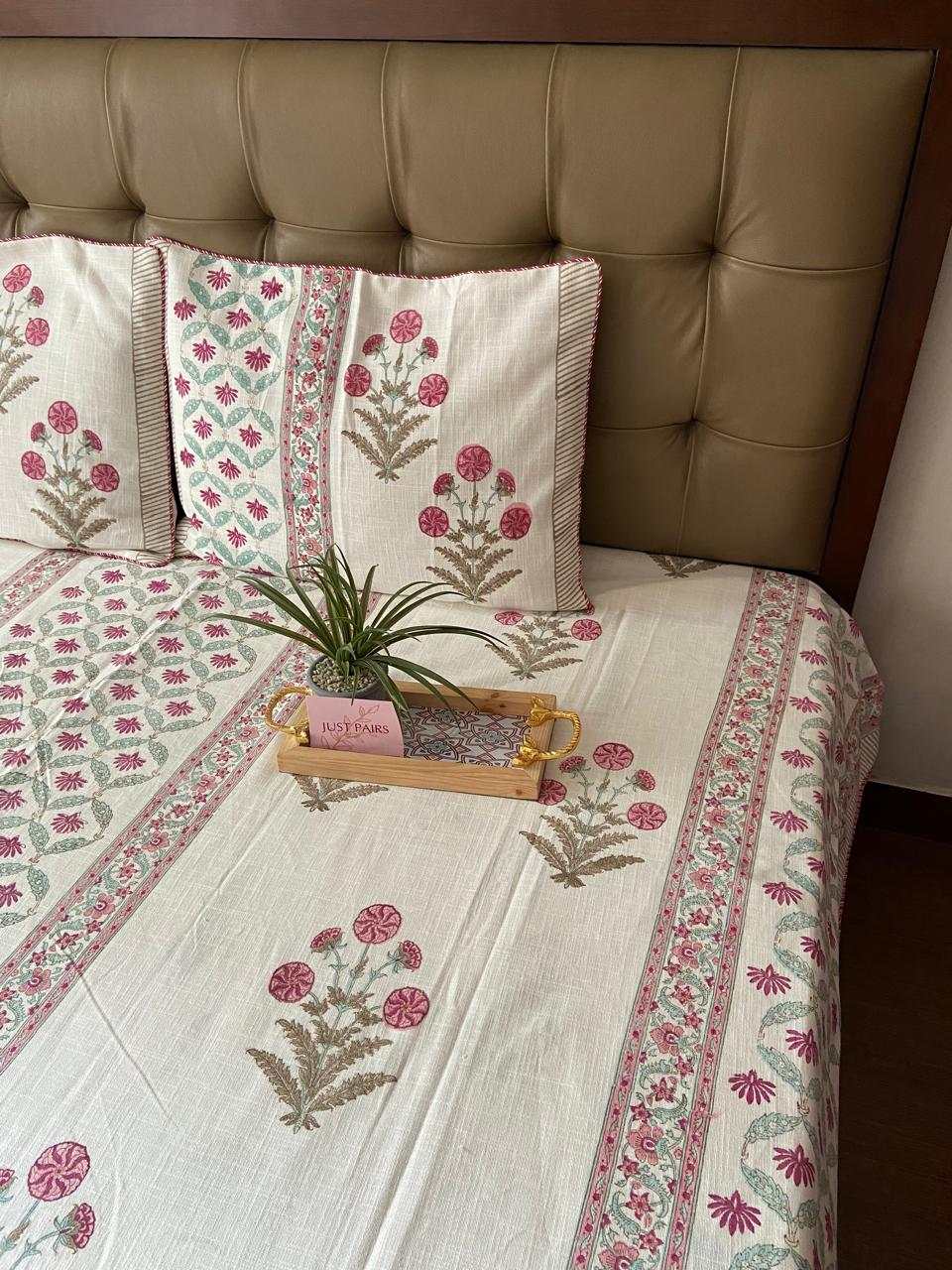 Handblock Linen Bedcovers With Pillow Cases