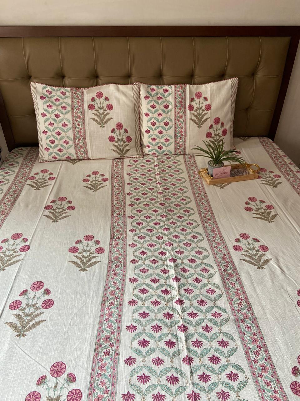 Handblock Linen Bedcovers With Pillow Cases