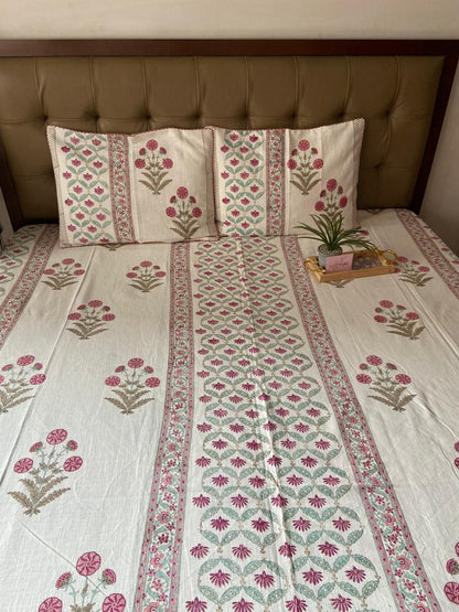 Handblock Linen Bedcovers With Pillow Cases