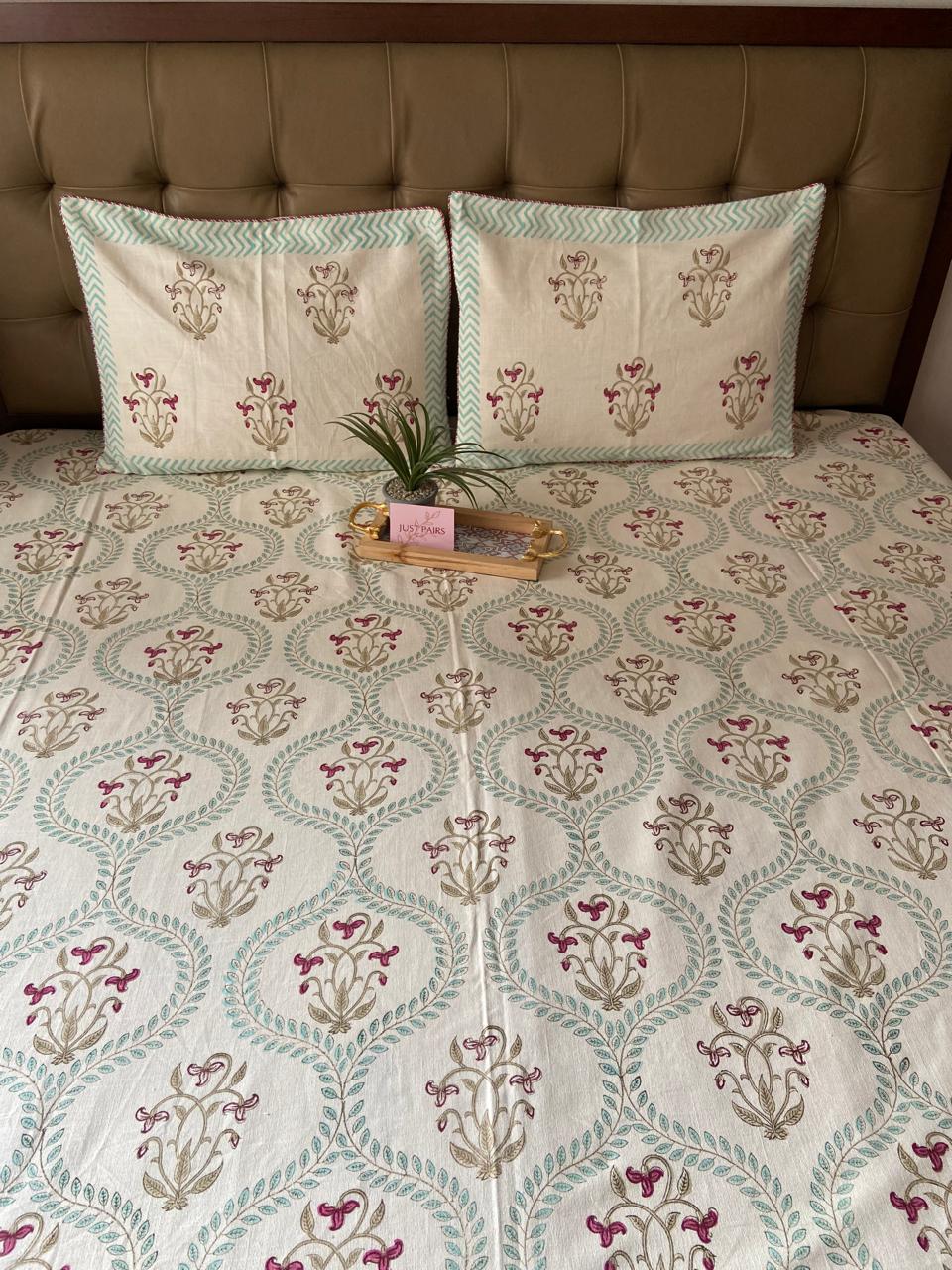 Handblock Linen Bedcovers With Pillow Cases
