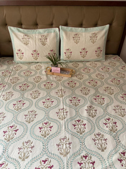 Handblock Linen Bedcovers With Pillow Cases
