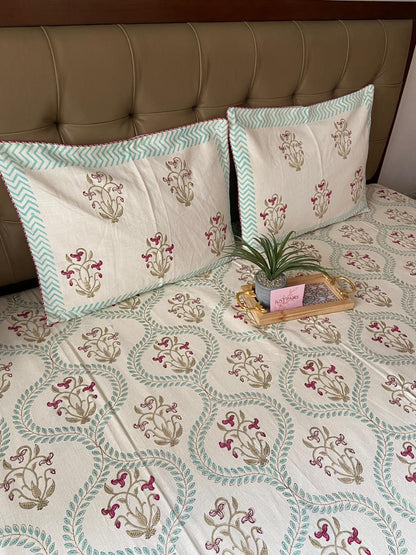 Handblock Linen Bedcovers With Pillow Cases
