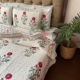 Red Poppy Quilted Bedcover Set