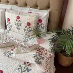 Red Poppy Quilted Bedcover Set