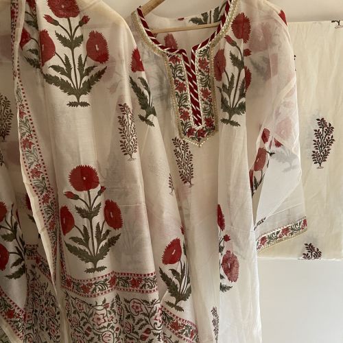 Red Poppy Chanderi Suit